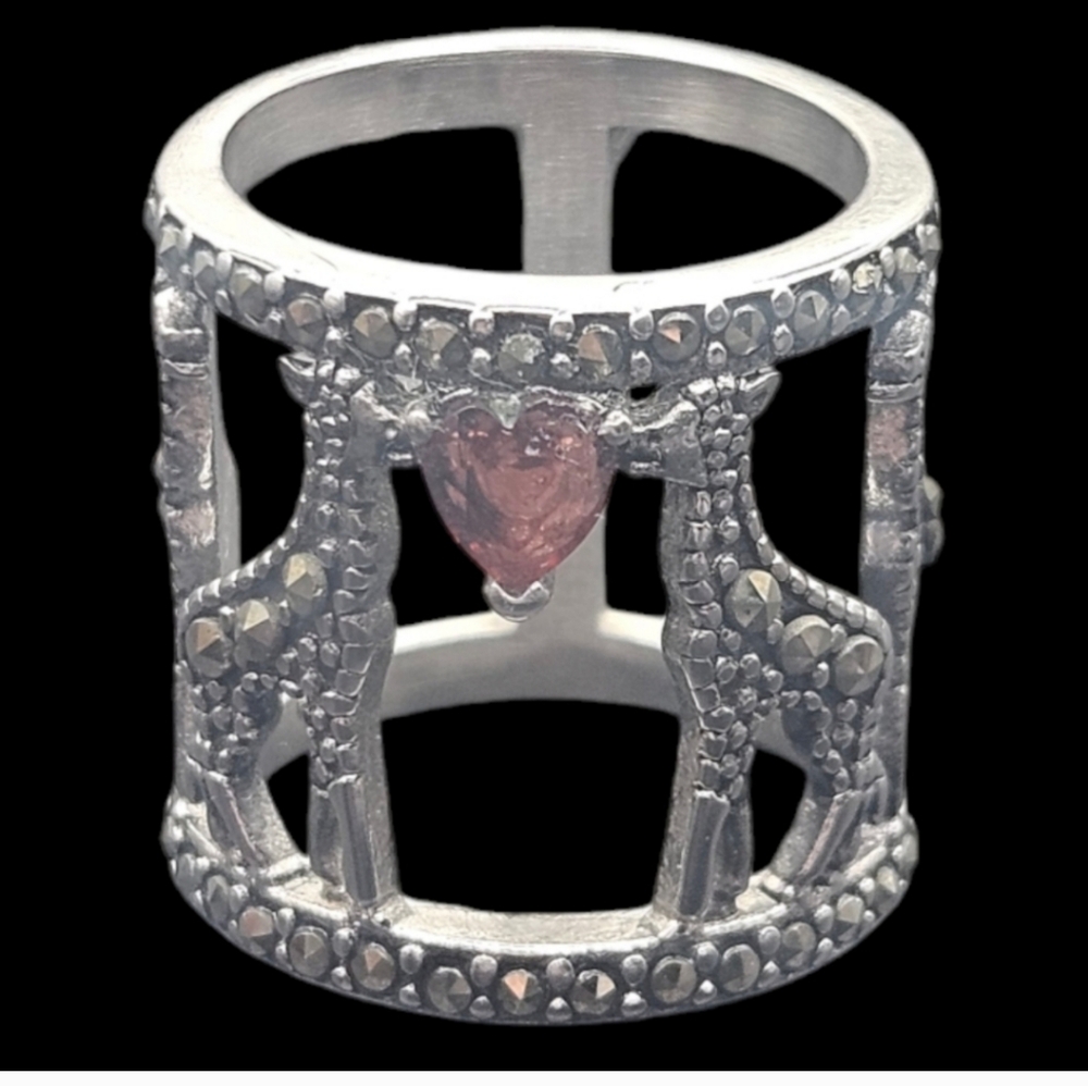 Garnet and Marcasite Giraffe Ring - Picture 2 of 4